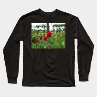 Red tulip flower garden Long Sleeve T-Shirt